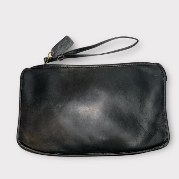 VTG Coach Basic Bag 9455 Black Leather Brass Zippered Clutch 70s NYC Anchor Stam - Picture 4 of 10